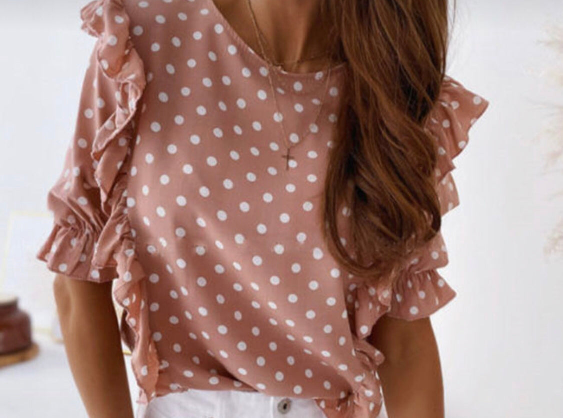 polka dot ruffle blouse